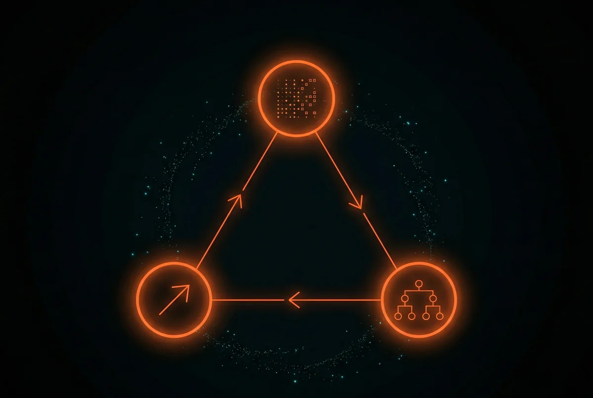 Tríade Dados, Lógica e Ação como loop contínuo